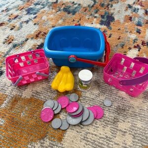 Lot of pretend play shopping toys toddler kids girls boys coins baskets food toy